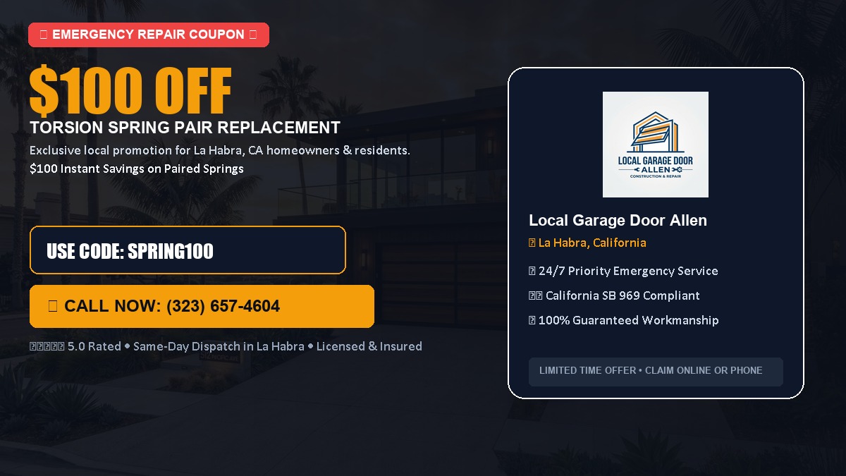 $100 OFF Heavy-Duty Torsion Spring Pair Replacement in La Habra, CA
